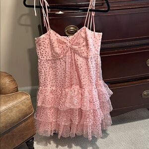 cinq a sept Pink Sequin Ruffle Party Dress